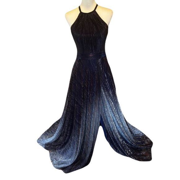 NWT Betsy & Adam Ombre Blue Silver Ombre Gown | 2 - Picture 1 of 8